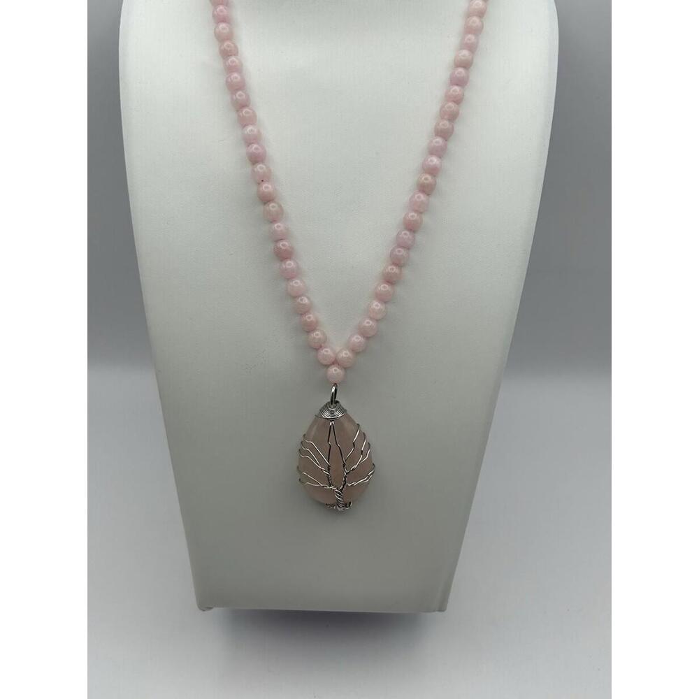 Natural Rose Quartz Gemstone Pendant, Sterling Silver Necklace